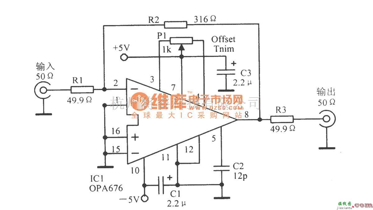 视频放大中的50Ω输入一输出阻抗16dB宽带视频放大电路  第1张