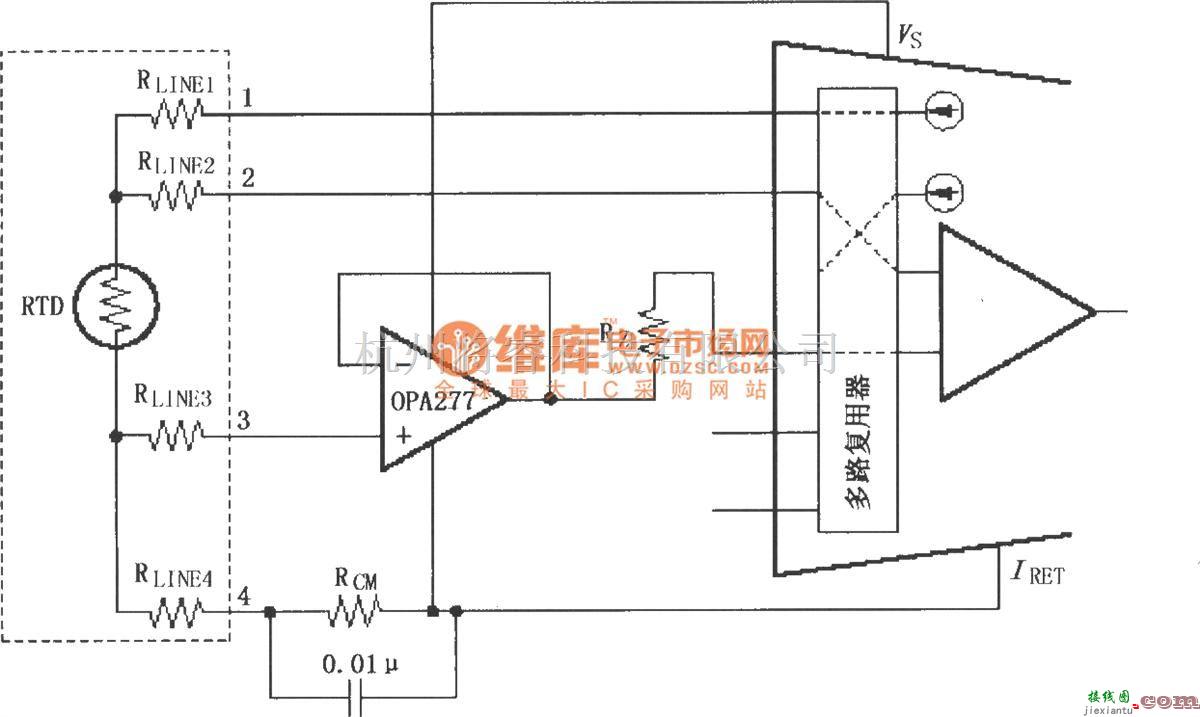 电流环放大中的XTR108四线RTD连接电路  第1张