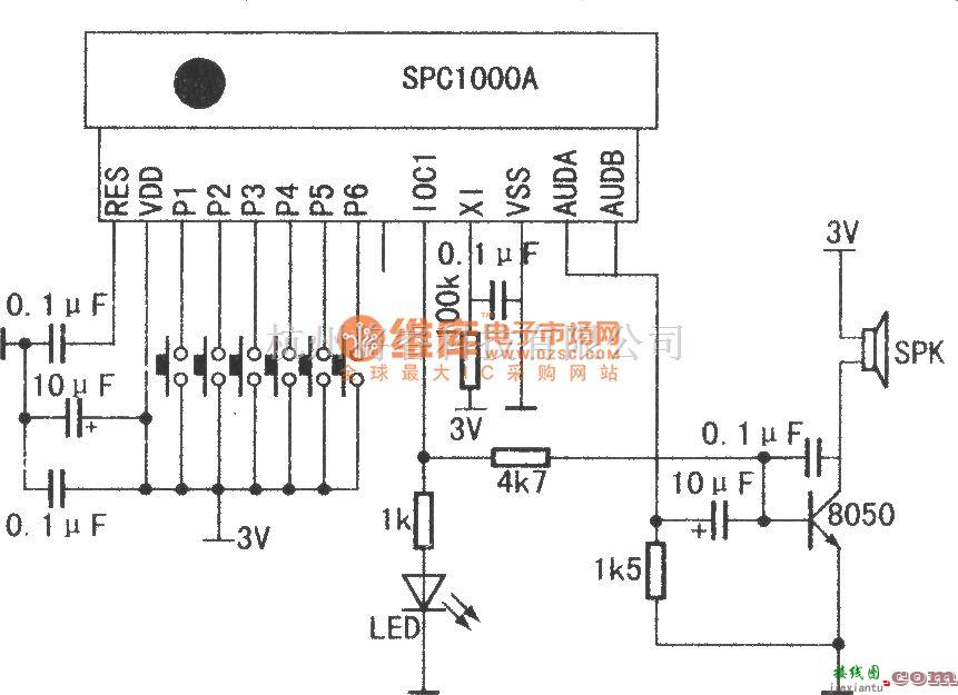 语音电路中的SPC1000A型6合1语音电路  第1张
