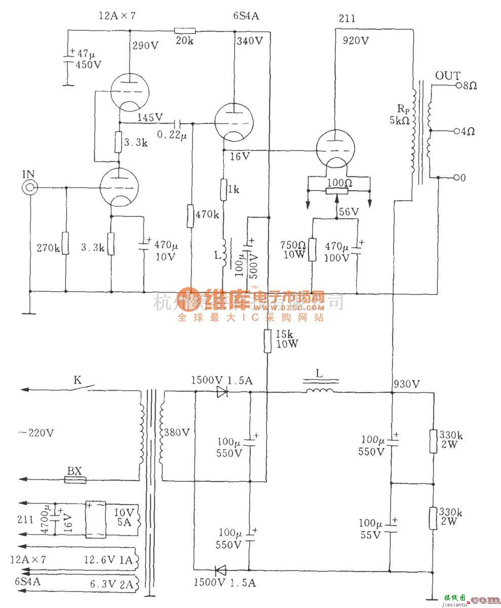 电子管功放中的高功率电子管单端A类211功放  第1张