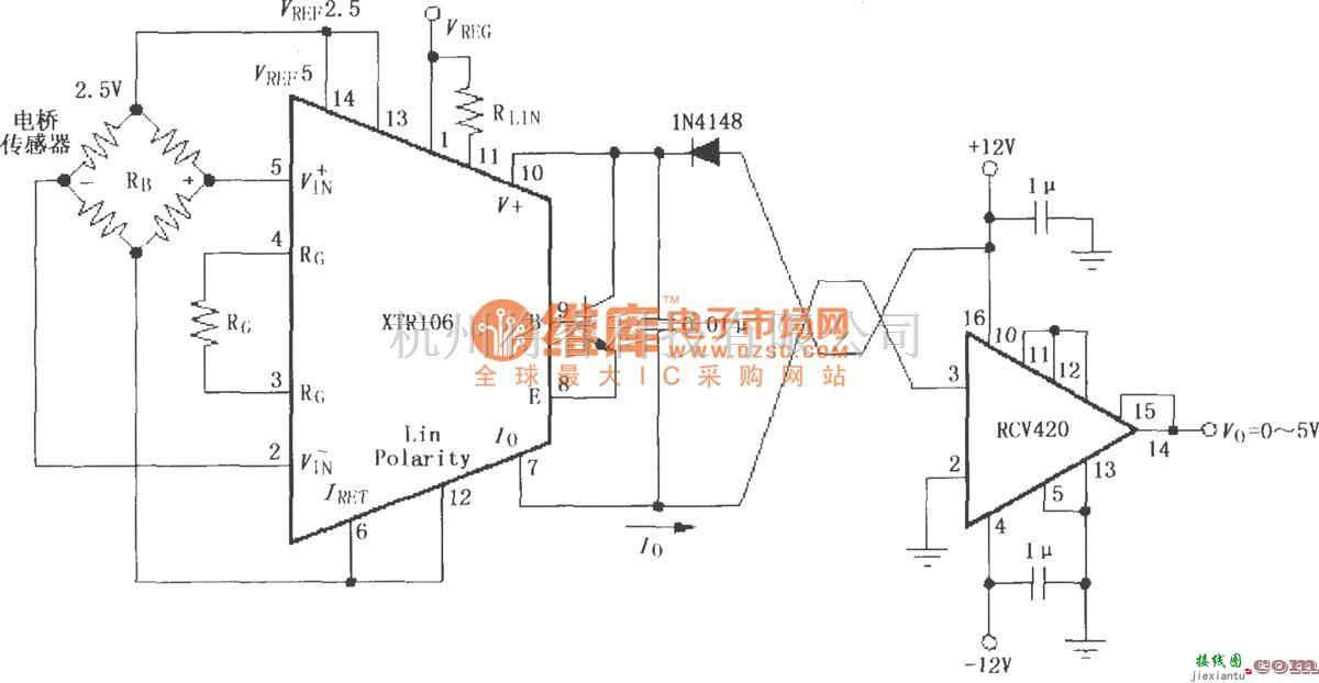 电流环放大中的XTR106和RCV420构成的±12V供电的发送／接收环电路  第1张