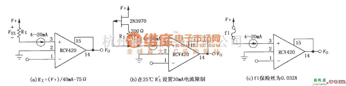 电流环放大中的RCV420保护检测电阻电路  第1张