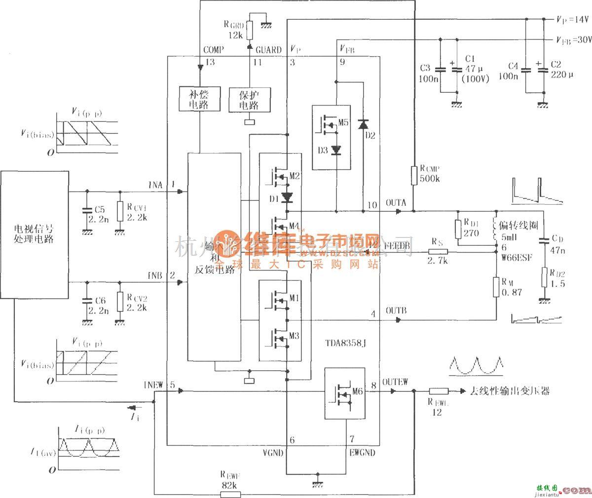 视频放大中的TDA8358J的应用电路  第1张