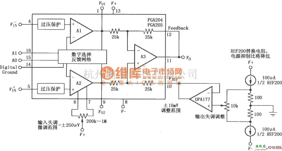 增益可调放大中的PGA204／205的失调电压校正电路  第1张