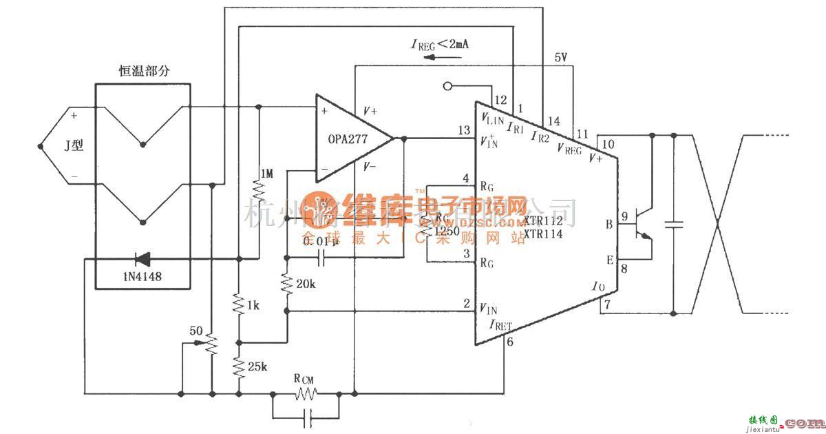 电流环放大中的XTR112/114热电偶环路测量电路  第1张