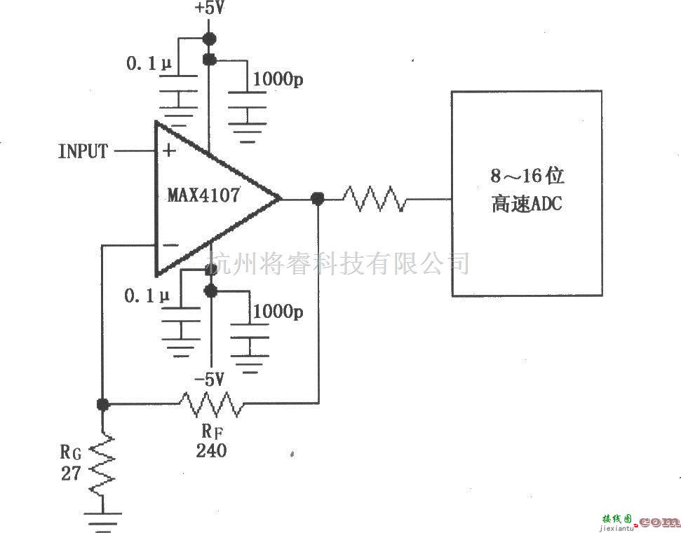 增益可调放大中的由MAX4107构成的同相增益电路  第1张