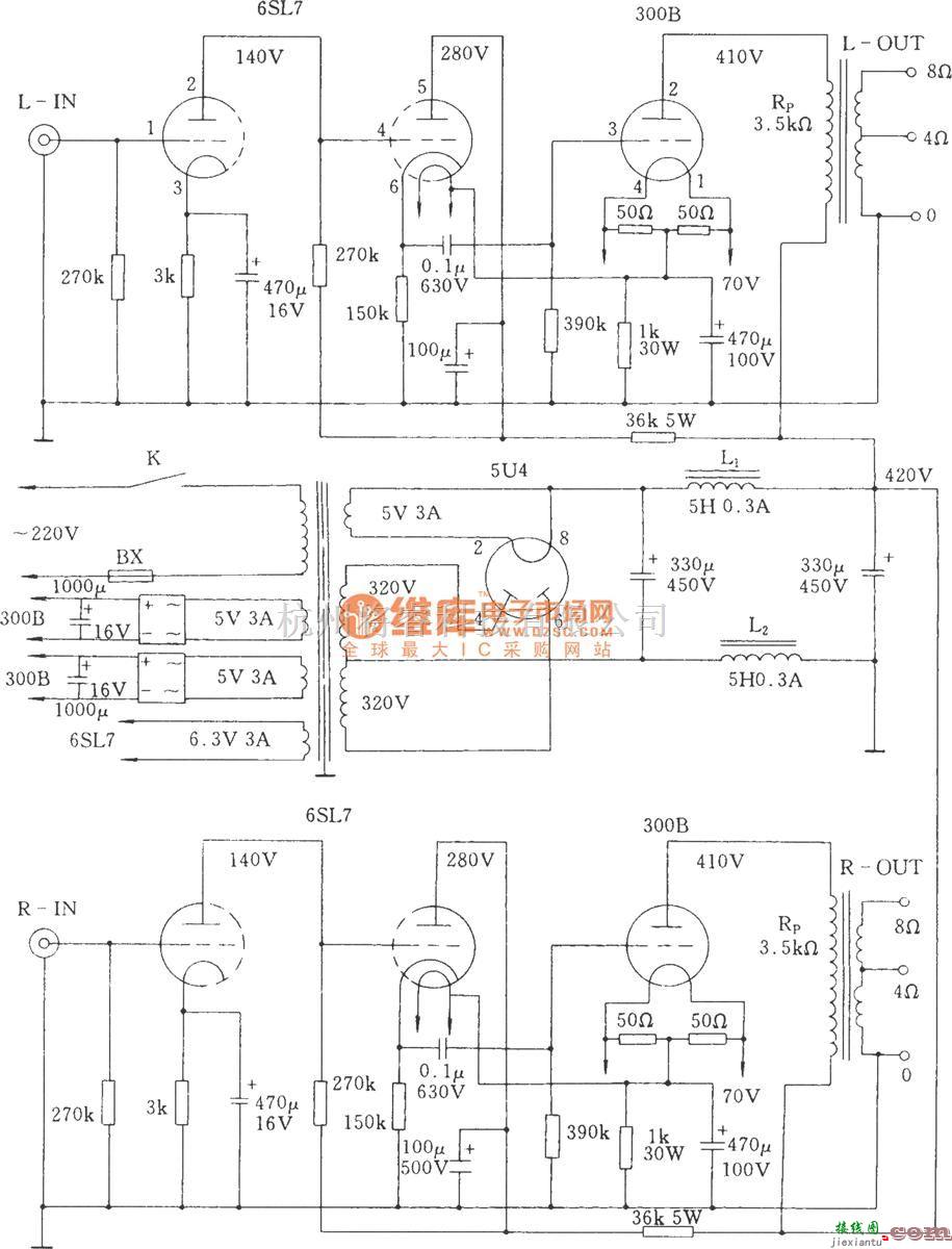 电子管功放中的合并式单端A类300B电子管功放电路图  第1张