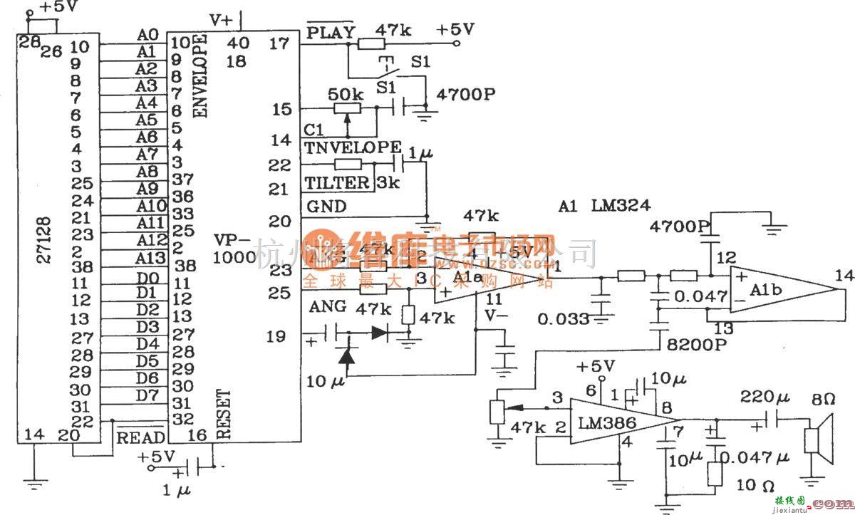 语音电路中的语音合成芯片VP-1000应用电路图  第3张