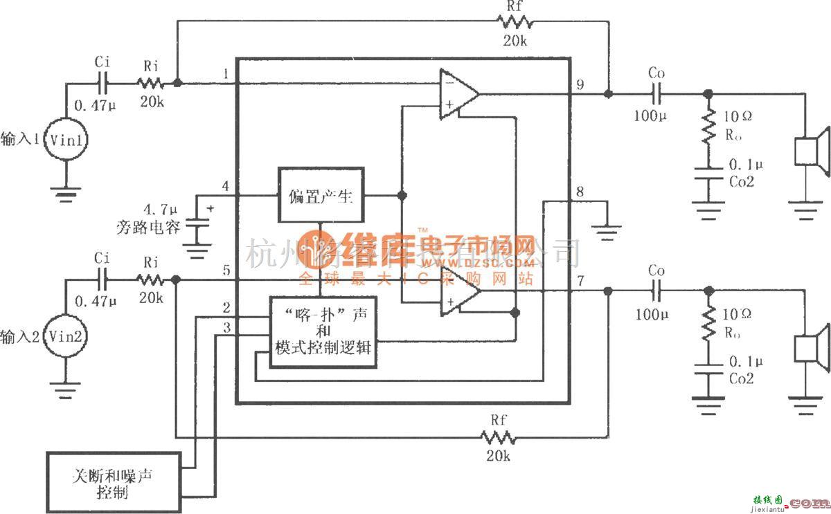 耳机放大中的LM4916用于双声道放大器的典型电路  第1张