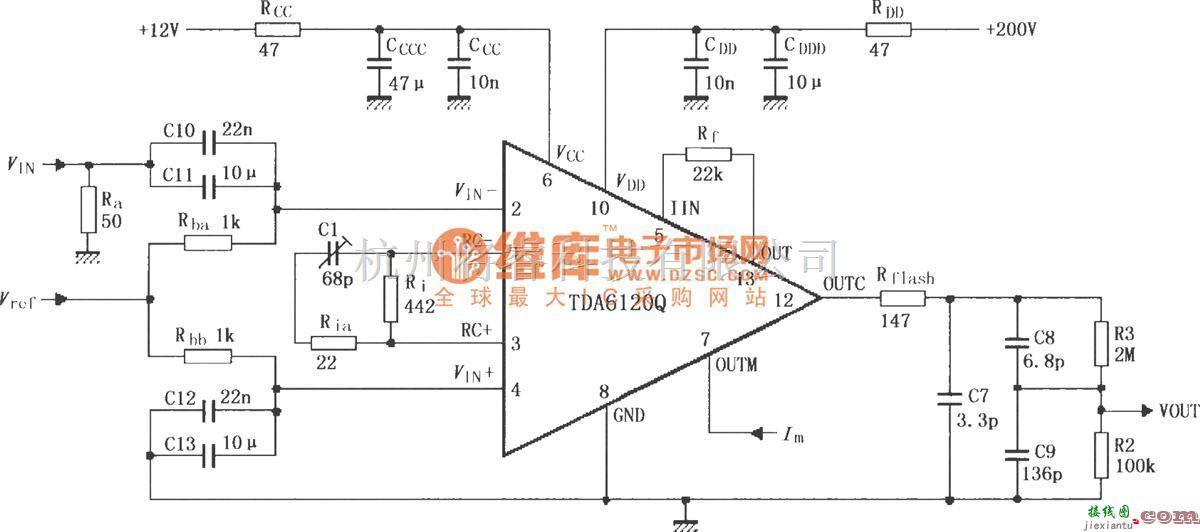 视频放大中的TDA6120Q的具有反馈因数1／83的测试电路  第1张