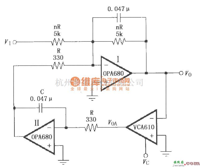 增益可调放大中的电压控制带通滤波电路(VCA610)  第1张