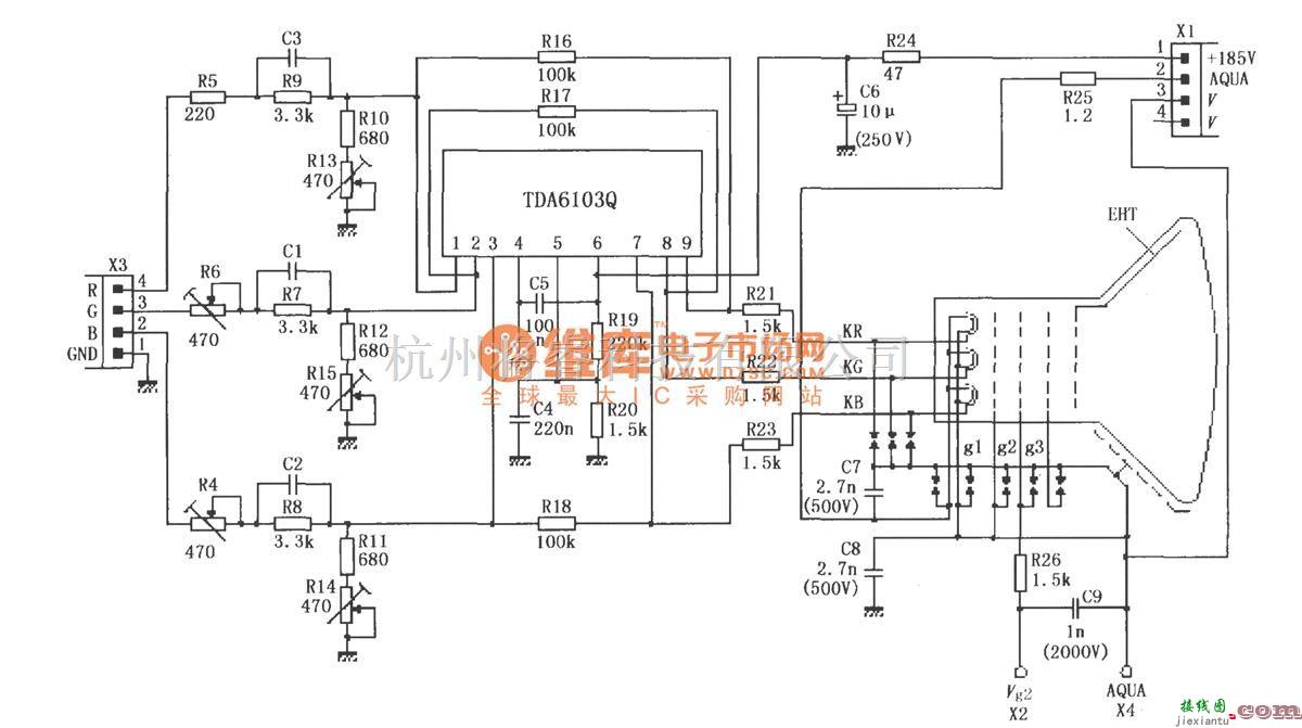 视频放大中的由TDA6103Q与彩色显像管构成的实际应用电路  第1张