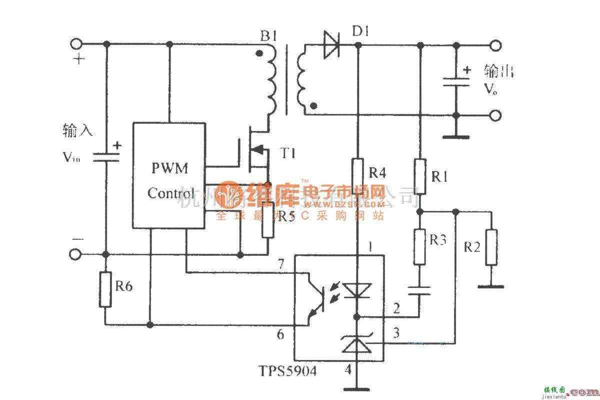 调节放大中的光电隔离反馈放大器TPS5904应用电路  第1张