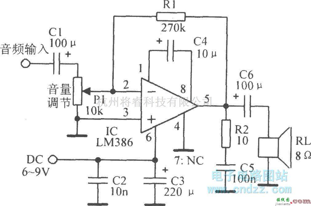 音频处理中的由音频放大集成电路LM386组成的实际电路  第1张