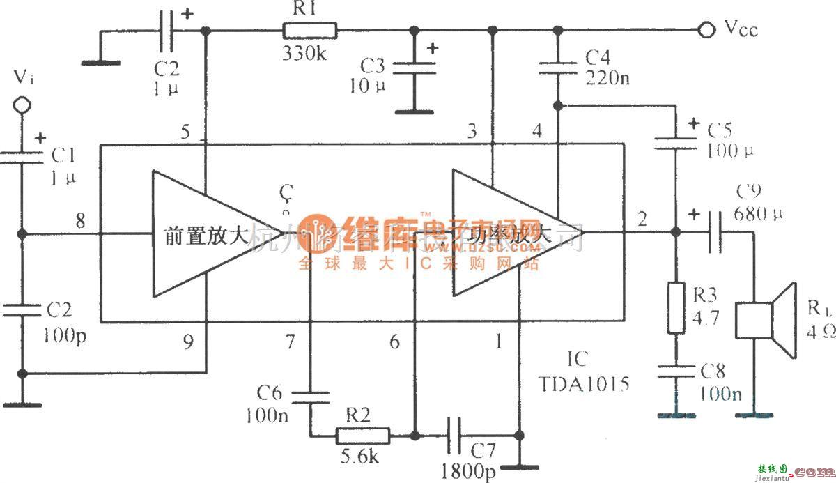 音频处理中的1～4W音频放大电路  第1张