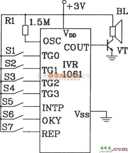 语音电路中的可编程语音芯片IVR1061应用电路图  第2张