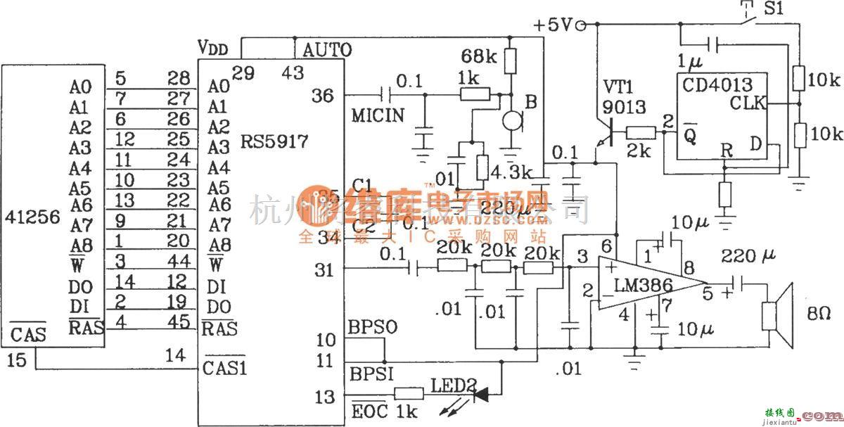 语音电路中的语音合成芯片KS5917应用电路图  第2张