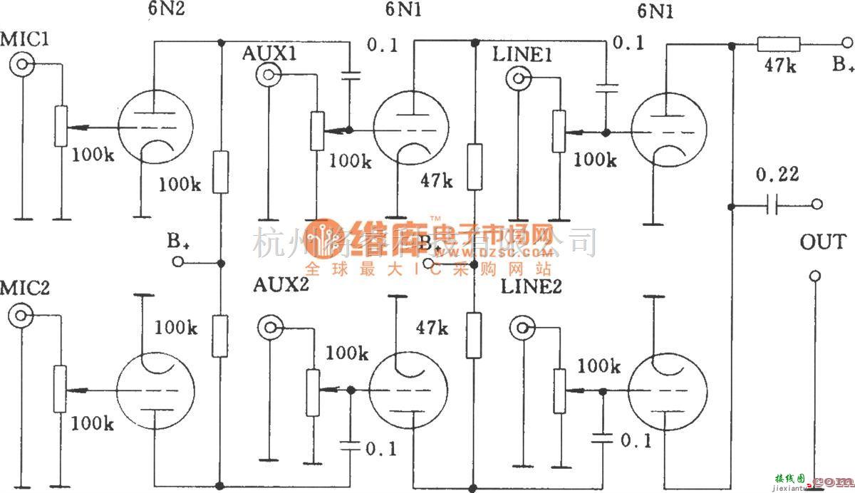 电子管功放中的电子管多路音频输入混合电路1  第1张