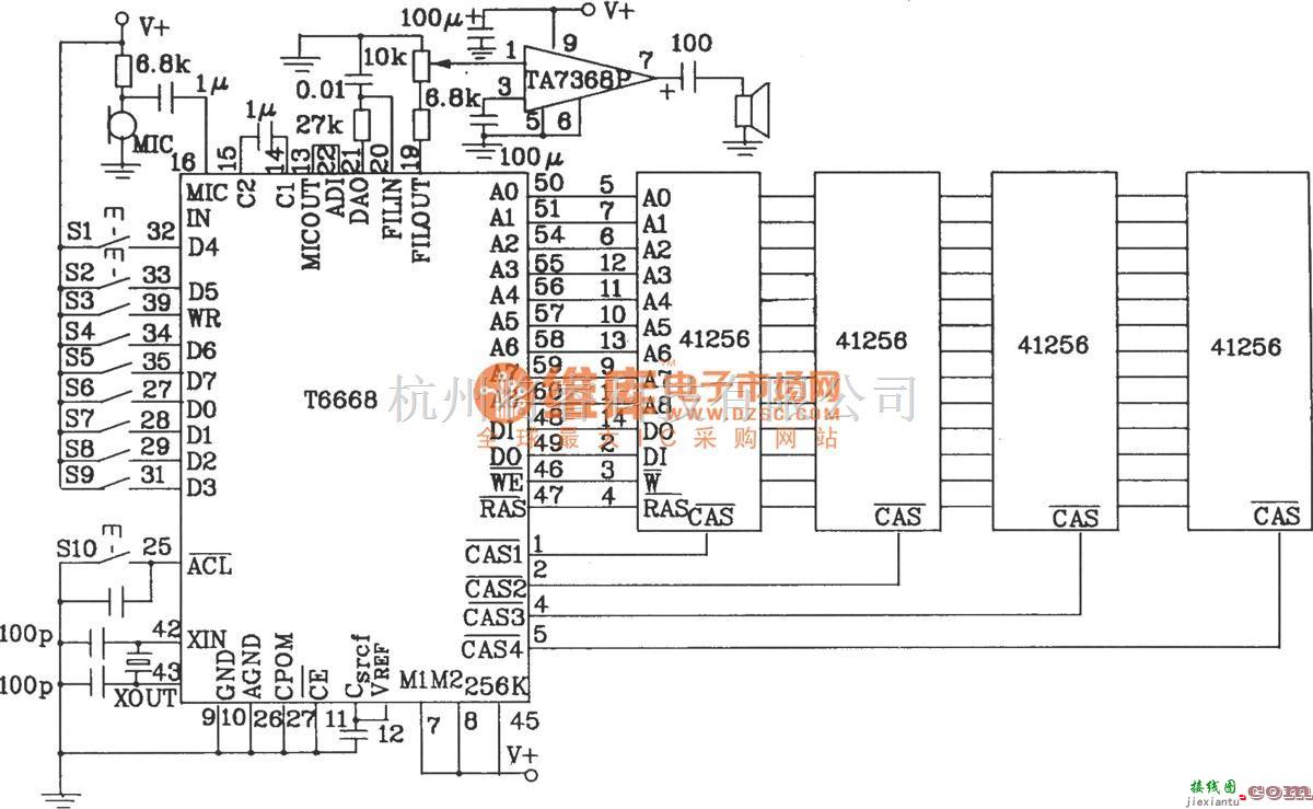 语音电路中的语音合成芯片T6668应用电路图  第3张