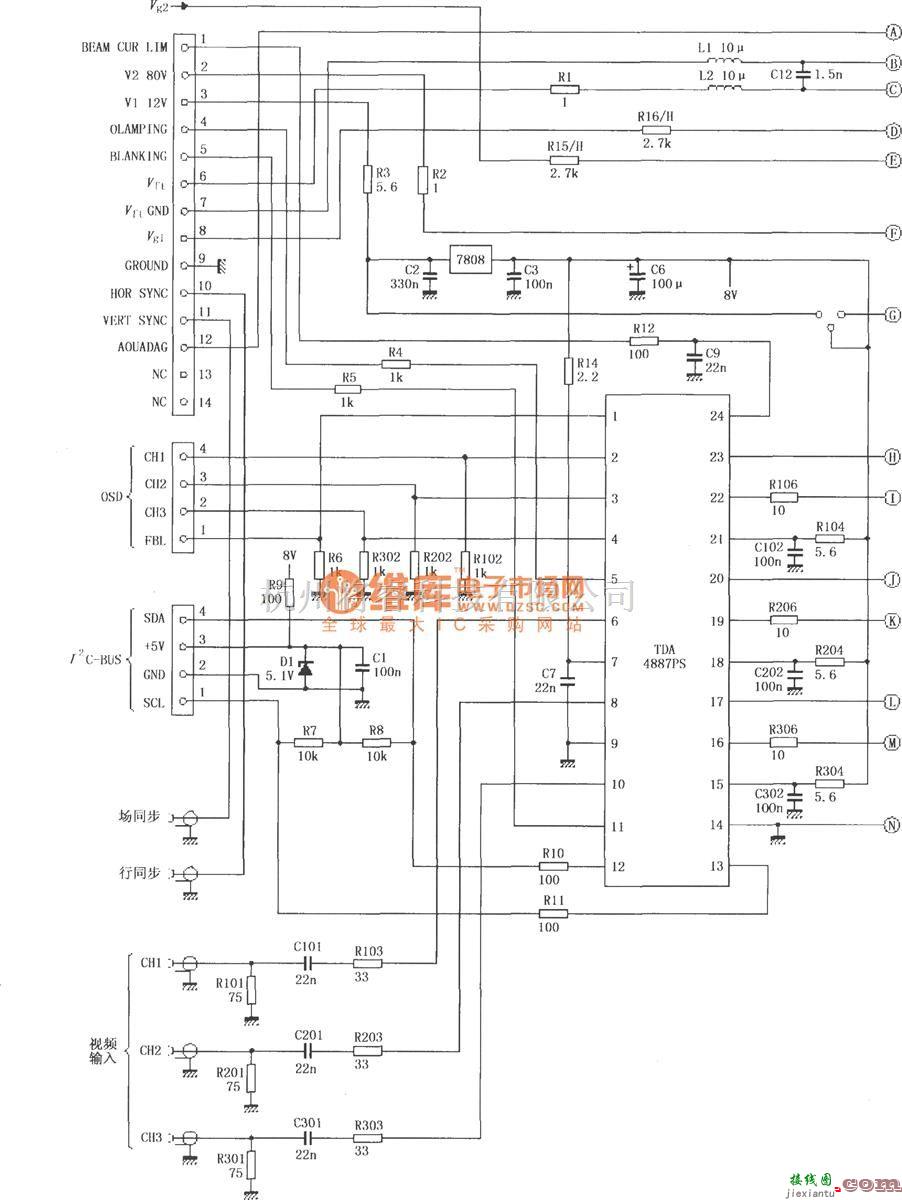 视频放大中的TDA4887PS构成的监视器电路  第1张