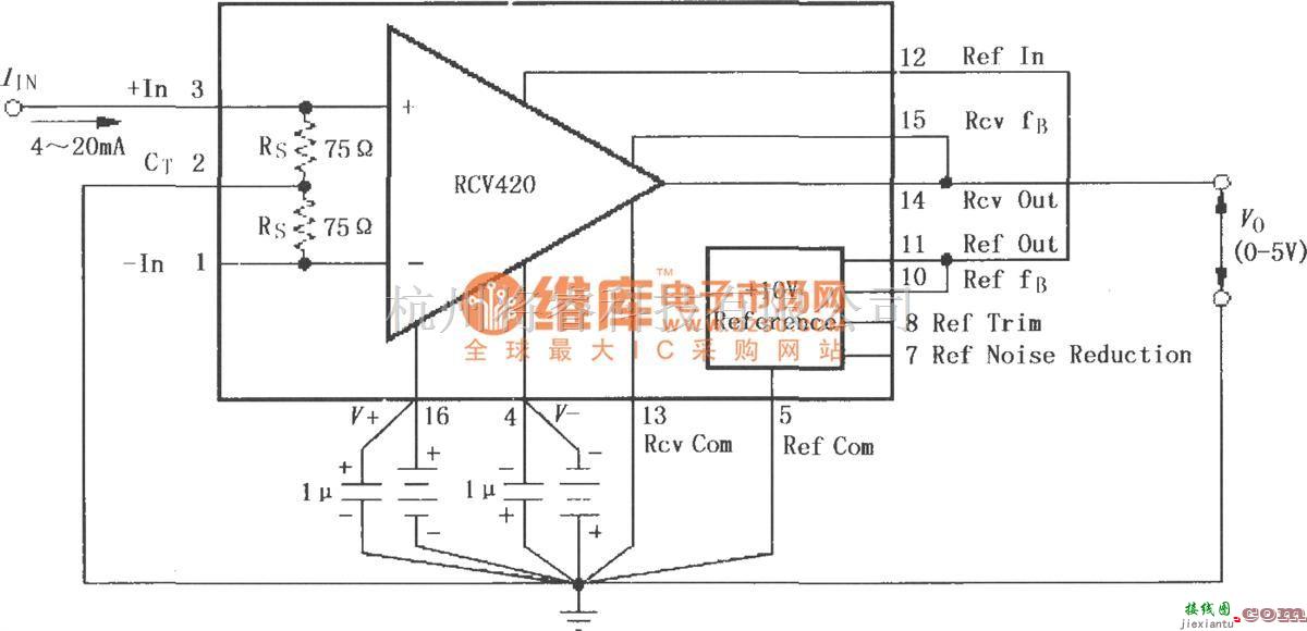 电流环放大中的RCV420基本电源和信号连接电路  第1张