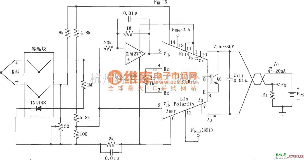 电流环放大中的XTR106热电偶测量环电路  第1张