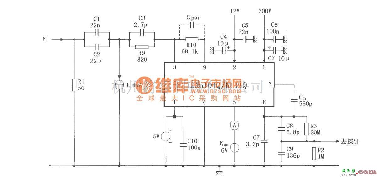 视频放大中的DA6101Q／6111Q的具有反馈因数1／83的测试电路  第1张