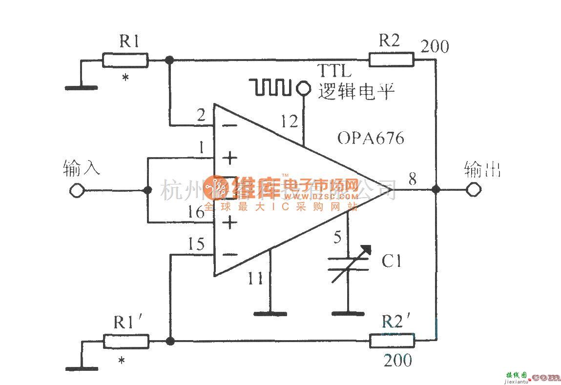 增益可调放大中的使用宽带开关输入运算放大器OPA676的增益可编程放大电路  第1张