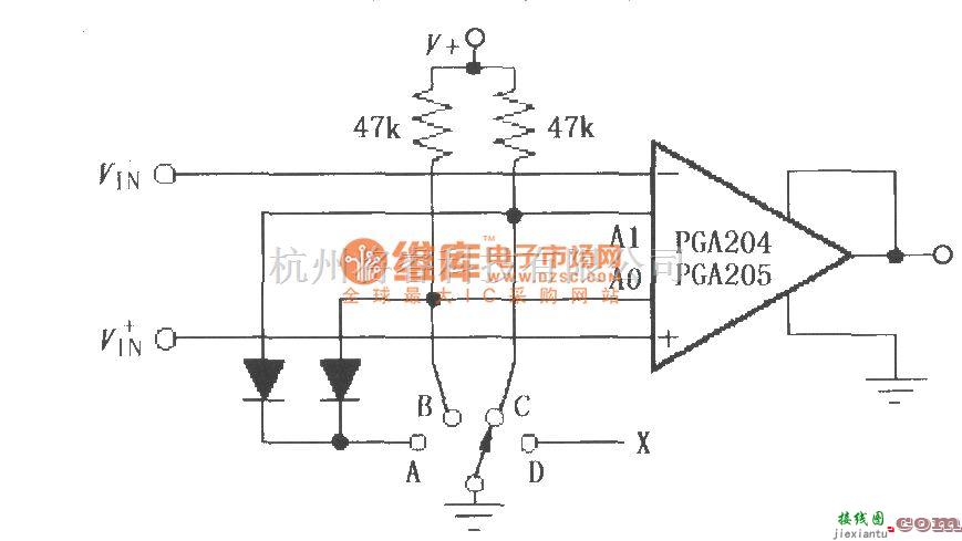 增益可调放大中的PGA204/205开关选择可编程增益  第1张