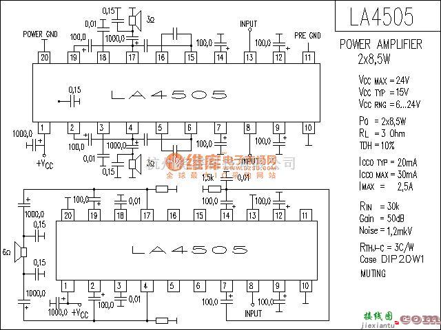 集成音频放大中的LA4505功放电路  第1张