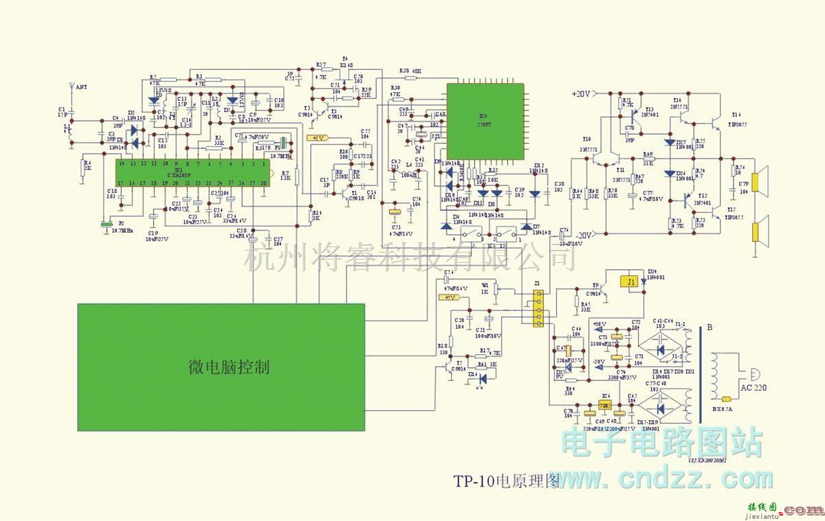 集成音频放大中的TP－10A型25W室外防雨调频音箱电路图  第1张