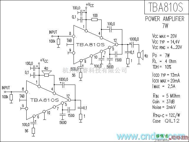 集成音频放大中的TBA810S功放电路  第1张