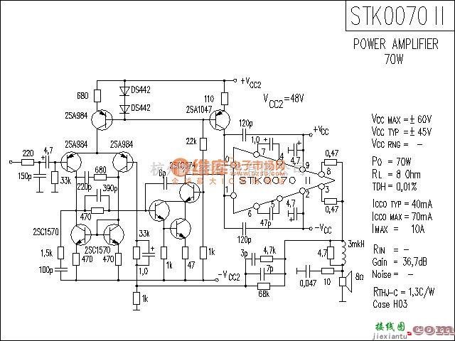 集成音频放大中的STK0070-2功放电路  第1张