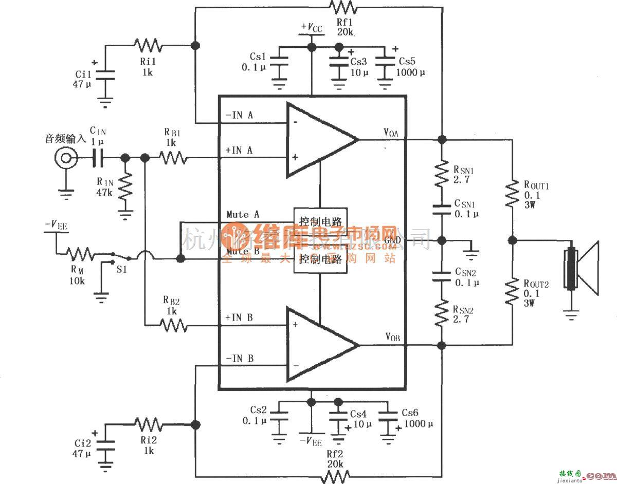 集成音频放大中的LM4732用于并联输出的音频功率放大电路  第1张