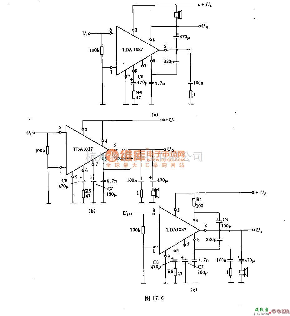 集成音频放大中的采用TDA 1037的低频集成功率放大器电路  第1张