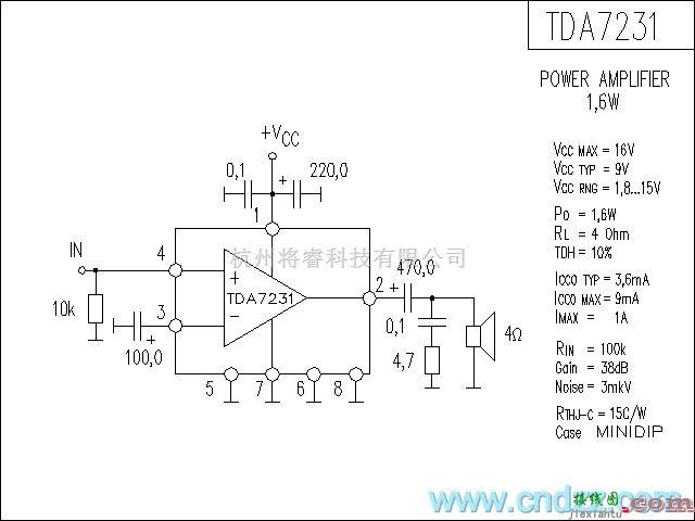 集成音频放大中的TDA7231功放电路  第1张