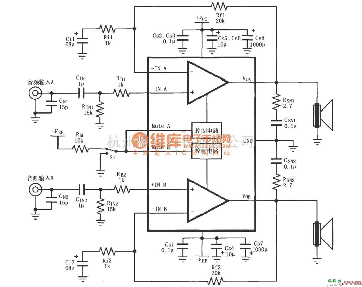 集成音频放大中的LM4732双电源音频功率放大电路  第1张