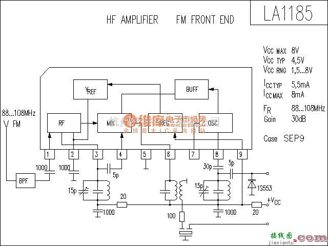 集成音频放大中的LA1185功放电路  第1张