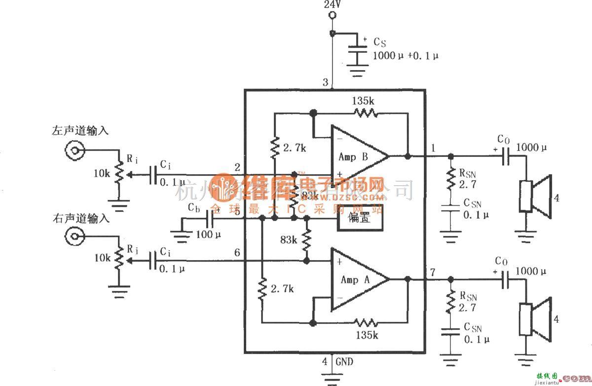 集成音频放大中的LM4752构成的音频功率放大电路  第1张