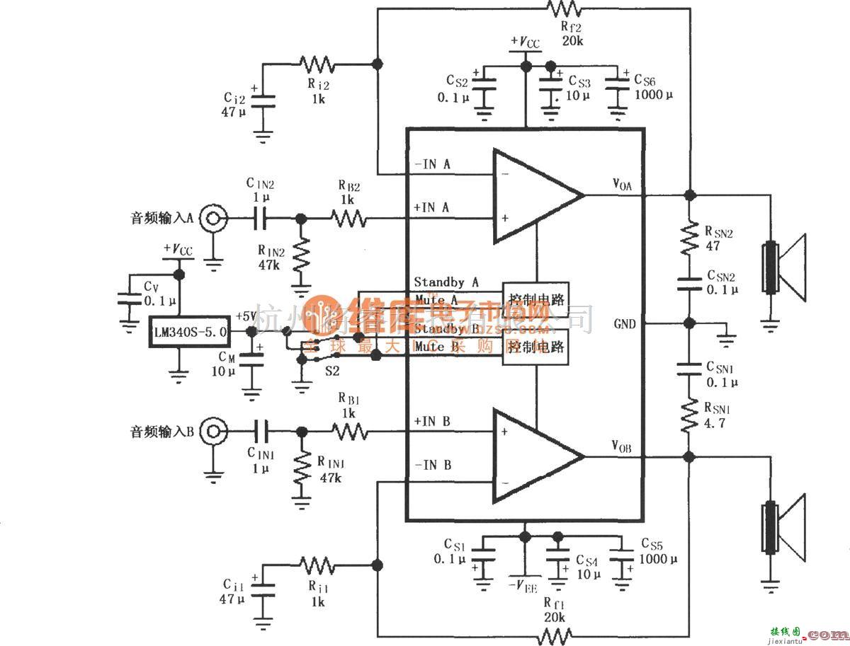 集成音频放大中的LM4730／4731的双电源供电音频功率放大电路  第1张