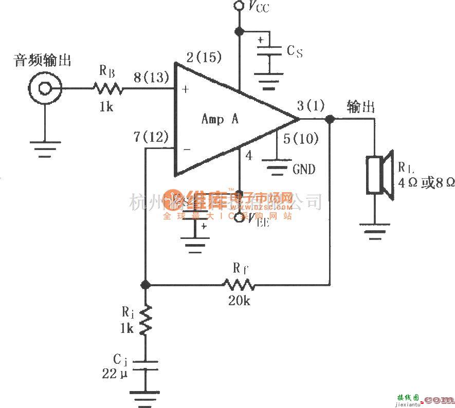 集成音频放大中的LM1876双电源供电音频功率放大电路  第1张