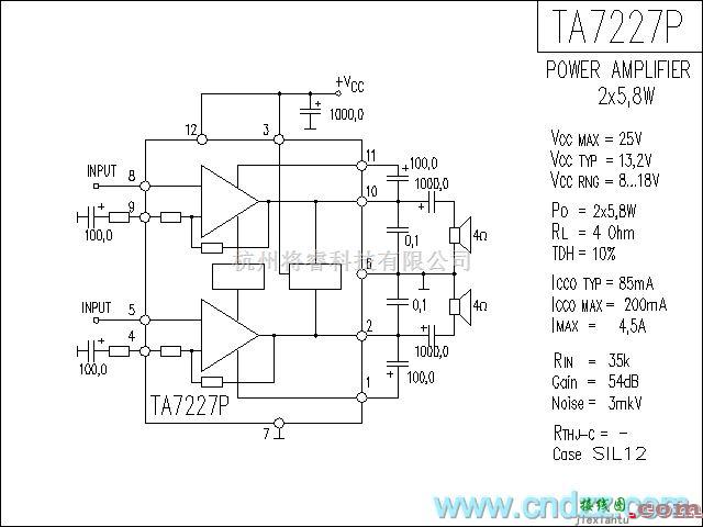 集成音频放大中的TA7227P功放电路  第1张