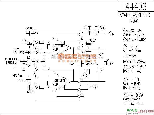 集成音频放大中的LA4498功放电路  第1张