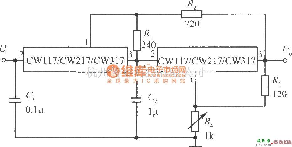 电源电路中的用两只集成稳压器组成的跟踪式集成稳压电源  第1张