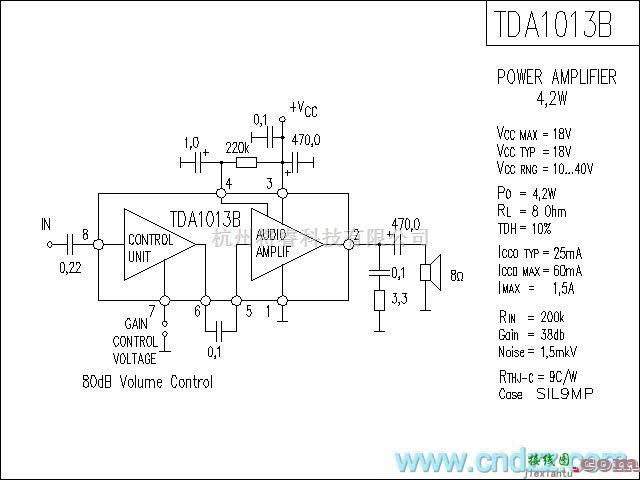集成音频放大中的TDA1013B功放电路  第1张