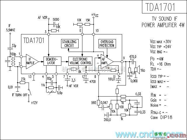 集成音频放大中的TDA1701功放电路  第1张