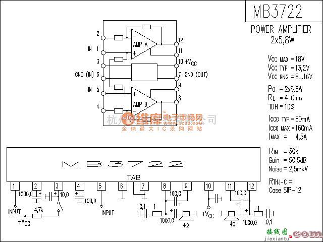 集成音频放大中的MB3722功放电路  第1张