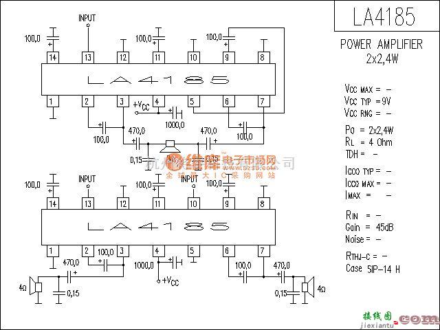 集成音频放大中的LA4185功放电路  第1张