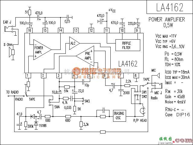 集成音频放大中的LA4162功放电路  第1张