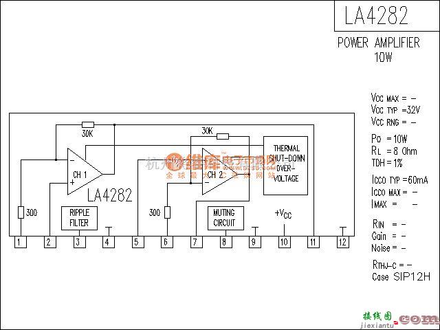 集成音频放大中的LA4282功放电路  第1张